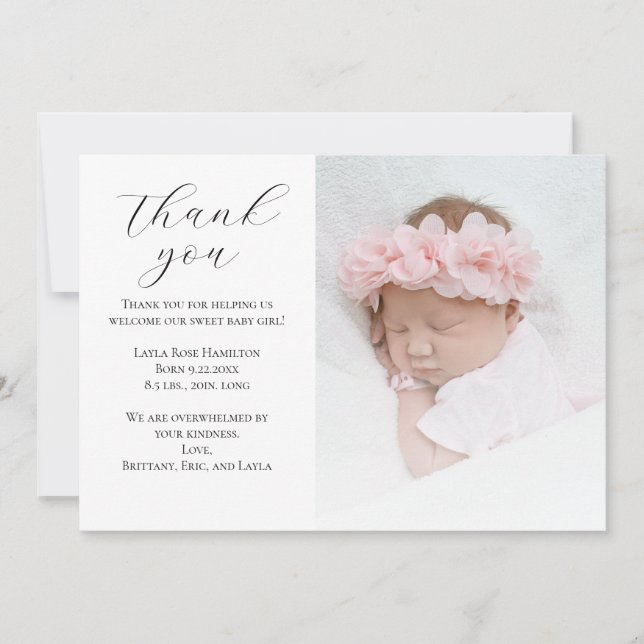 Carte De Remerciements Baby shower photo tendance de calligraphie (Devant)