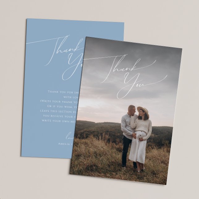 Carte De Remerciements Baby shower photo vertical bleu blanc (Créateur téléchargé)