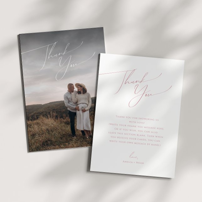 Carte De Remerciements Baby shower photo vertical Rose simple Dusty (Créateur téléchargé)