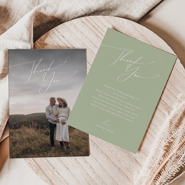 Carte De Remerciements Baby shower photo verticale Whimsical Sage Green (Créateur téléchargé)
