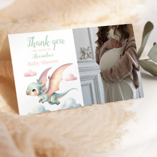 Carte De Remerciements Baby shower photo Whimsical Pastel Dino