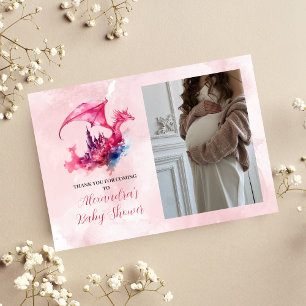 Carte De Remerciements Baby shower photo Whimsical Pink Dragon