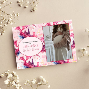 Carte De Remerciements Baby shower photo Whimsical Pink Dragon