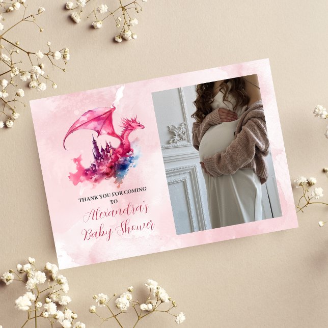 Carte De Remerciements Baby shower photo Whimsical Pink Dragon (Créateur téléchargé)