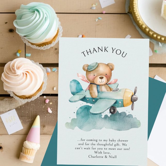 Carte De Remerciements Baby shower pilote de l'ours en peluche (Créateur téléchargé)