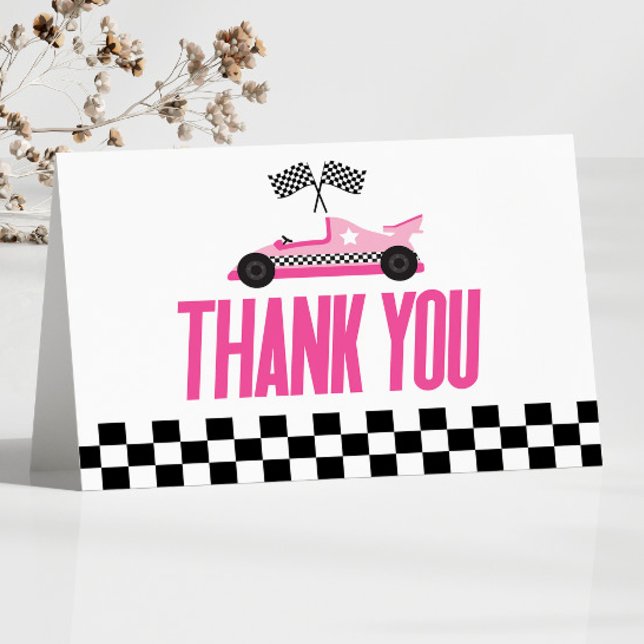 Carte De Remerciements Baby shower Pink Race Car Racecar (Créateur téléchargé)
