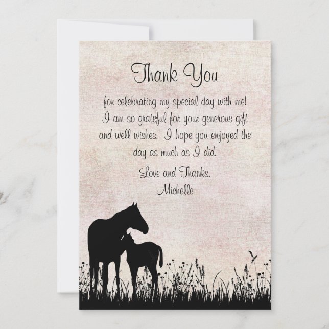 Carte De Remerciements Baby shower plat Silhouette Mare et Foie Horse (Devant)