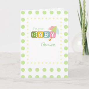 Carte De Remerciements Baby shower, points verts avec parapluie