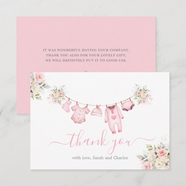 Carte de remerciements Baby shower pour bébé fille (Devant / Derrière)