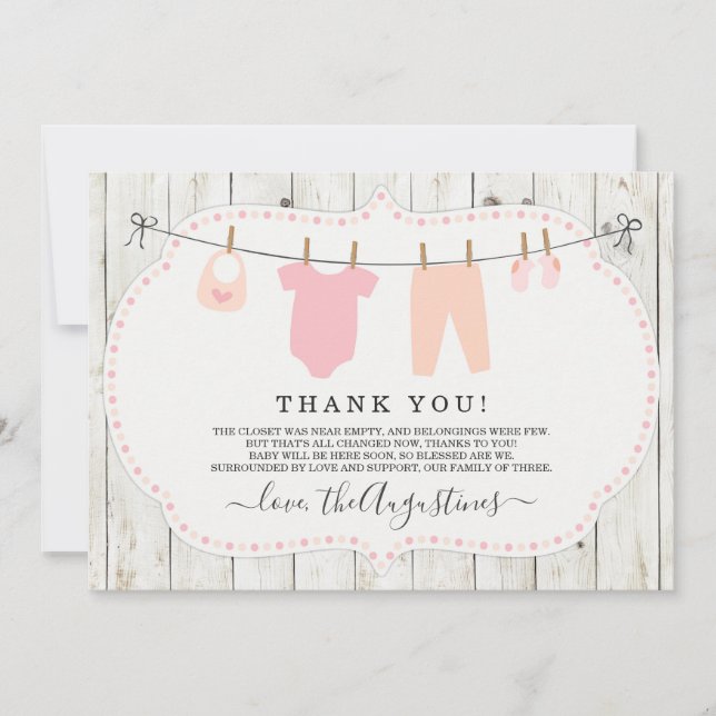 Carte de remerciements Baby shower pour filles - R (Devant)