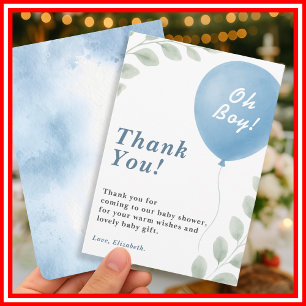 Carte De Remerciements Baby Shower pour Garçon Oh Boy