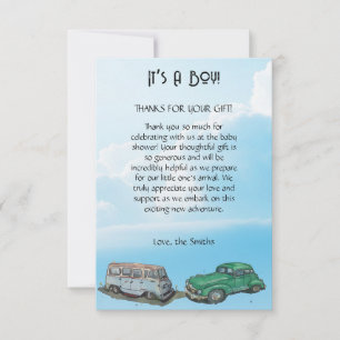 Carte De Remerciements Baby shower pour un garçon, van et sedan