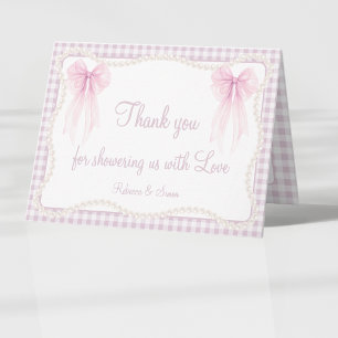 Carte De Remerciements Baby shower pré-millénaire rose à pois avec noeud