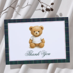 Carte De Remerciements Baby shower préppy Teddy Bear Plaid
