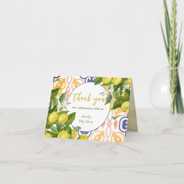 Carte De Remerciements Baby shower principal au citron méditerranéen (Devant)