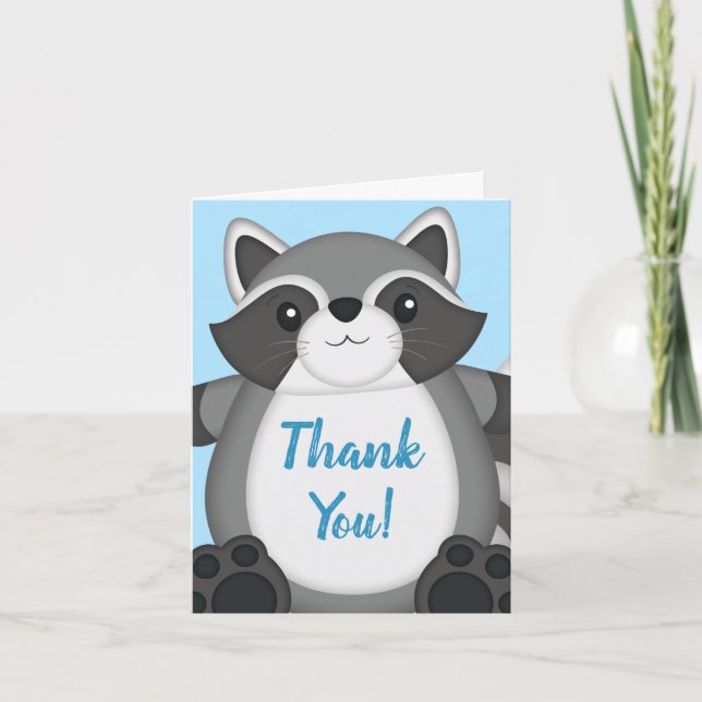 Carte De Remerciements Baby shower Raccoon bleu (Devant)