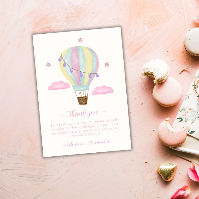 Carte De Remerciements Baby shower Rainbow Hot Air Balloon Cloud Star (Rainbow Hot Air Balloon Cloud Star Baby Shower Thank You Card)