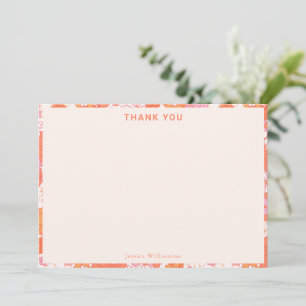 Carte De Remerciements Baby Shower Rétro Boho Rose Orange Floral Mignon