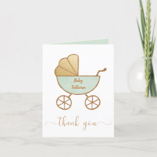 Carte De Remerciements Baby shower Retro Carriage Mint Or