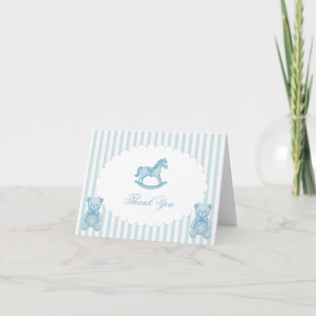 Carte De Remerciements Baby shower Rocking Horse Blue Preppy (Devant)