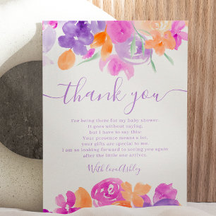 Carte De Remerciements Baby shower romantique pastel violet orangé