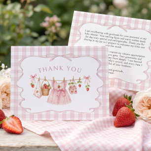 Carte De Remerciements Baby Shower Rose à Carreaux Roses Bébé Douce