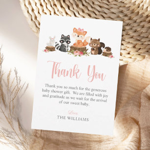 Carte De Remerciements Baby shower rose animal de bois mignon