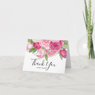 Carte De Remerciements Baby shower Rose Aquarelle rose plié