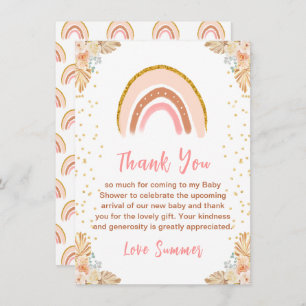 Carte De Remerciements Baby shower rose arc-en-ciel Boho