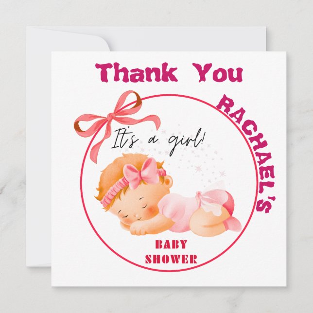 Carte De Remerciements Baby Shower Rose, Baby Shower Fille (Devant)