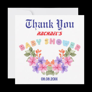 Carte De Remerciements Baby Shower Rose, Baby Shower Fille