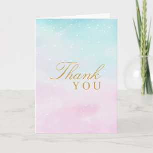 Carte De Remerciements Baby Shower Rose Bleu Dégradé Révélation Sexe Neut