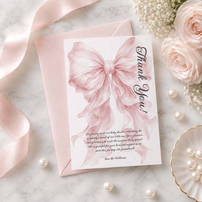 Carte De Remerciements Baby shower Rose Bow (Créateur téléchargé)
