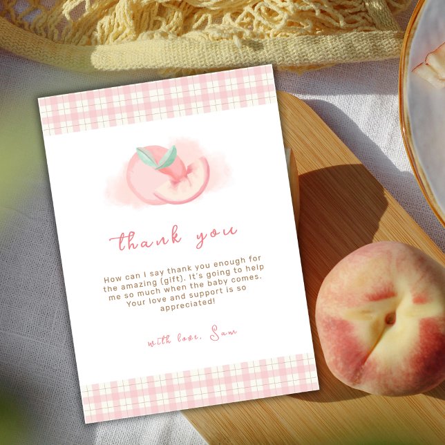 Carte De Remerciements Baby shower rose En vichy rose doux (Sweet Pink Gingham Peach Baby Shower Thank You Card)