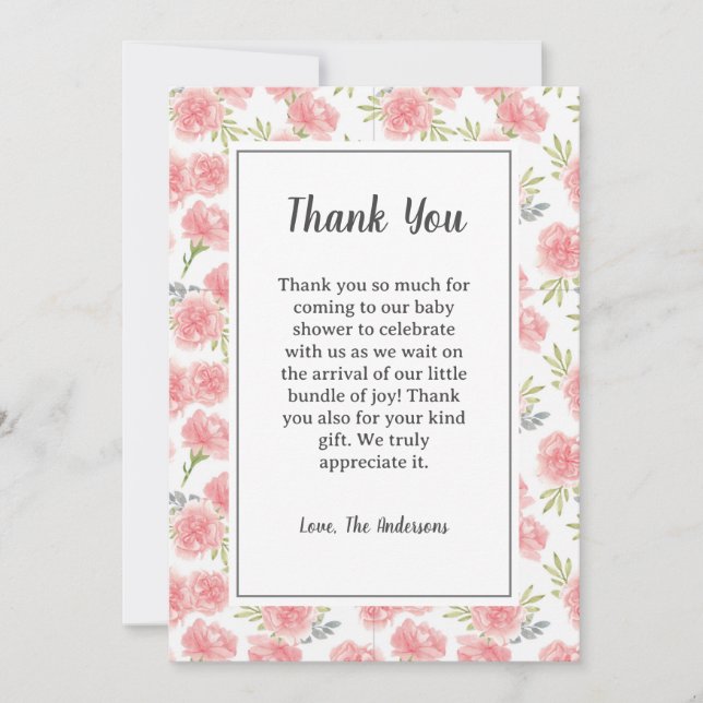 Carte de remerciements Baby shower rose Fleurs (Devant)