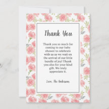 Carte de remerciements Baby shower rose Fleurs