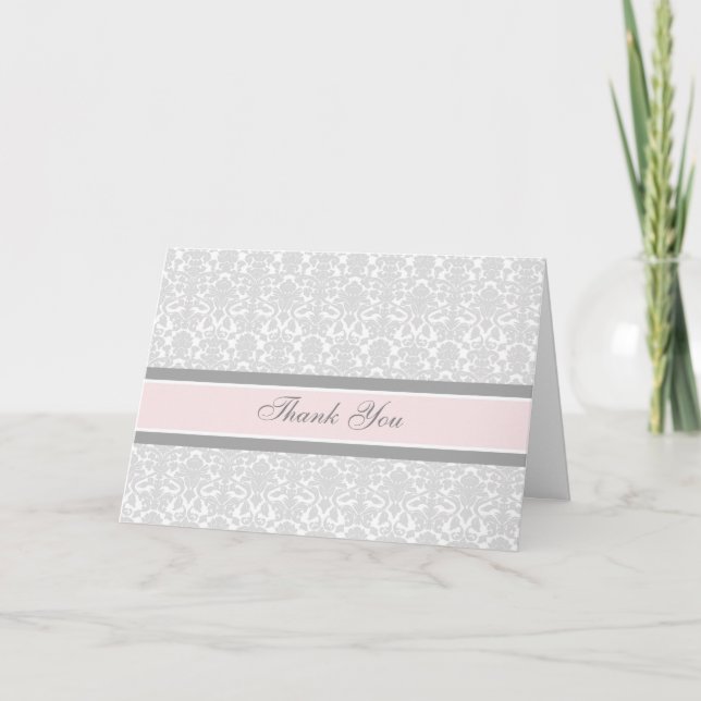 Carte de remerciements Baby shower rose gris (Devant)