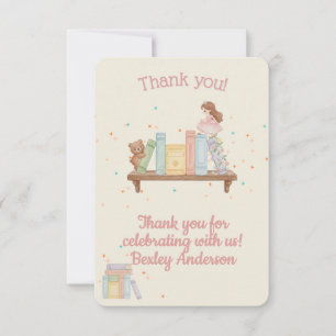 Carte De Remerciements Baby Shower Rose Livres & Brunch