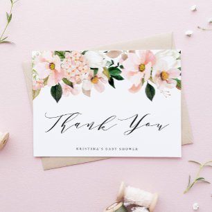 Carte De Remerciements Baby Shower Rose Magnolia et Hydrangea Rose Pâle