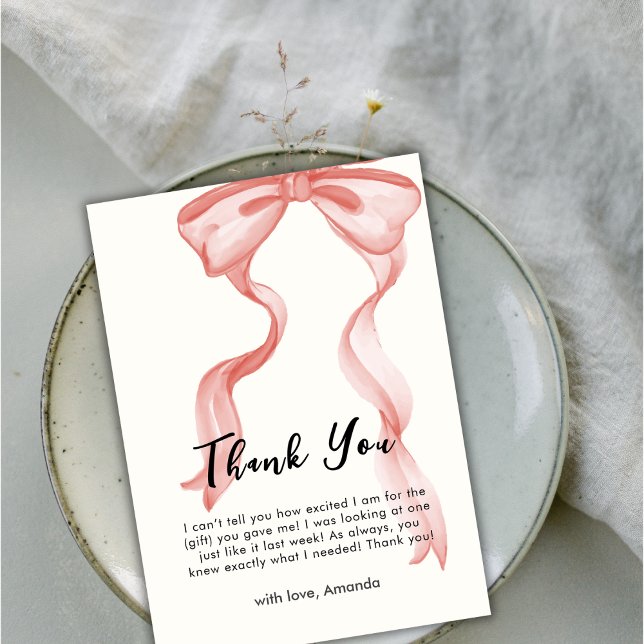 Carte De Remerciements Baby shower rose moderne élégante Bow Girl (Pink Modern Elegant Bow Girl Baby Shower Thank You Card)