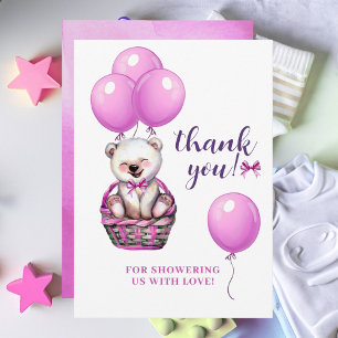 Carte De Remerciements Baby shower rose ours en peluche