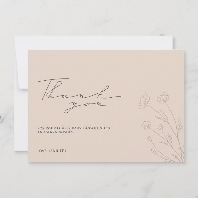 Carte De Remerciements Baby-Shower Rose Pâle Pastel Fleurs Minuscules (Devant)