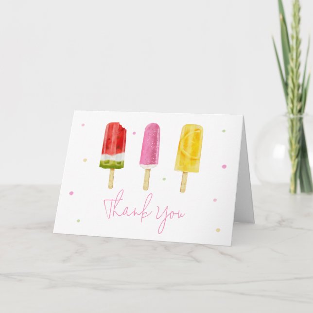 Carte De Remerciements Baby shower rose Popsicle (Devant)
