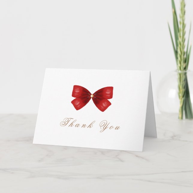 Carte De Remerciements Baby shower rouge simple Elegant Aquarelle Bow (Devant)