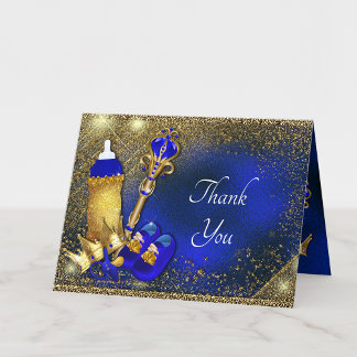 Carte De Remerciements Baby-Shower Royal Blue Gold Prince