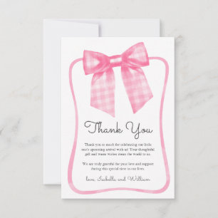 Carte De Remerciements Baby shower ruban à carreaux rose aquarelle