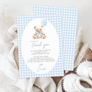 Carte De Remerciements Baby shower ruban bleu en vichy arc mignon