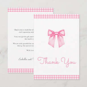 Carte De Remerciements Baby Shower Ruban Rose Gingham Classique