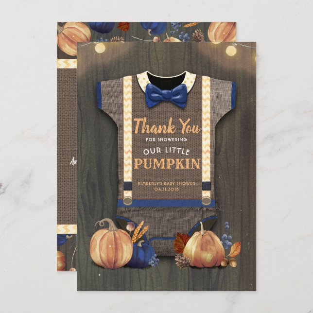 Carte De Remerciements Baby shower Rustique Automne Citrouille mignon Mer (Devant / Derrière)