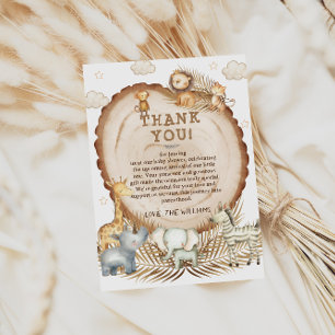 Carte De Remerciements Baby shower Rustique Boho Safari Animaux